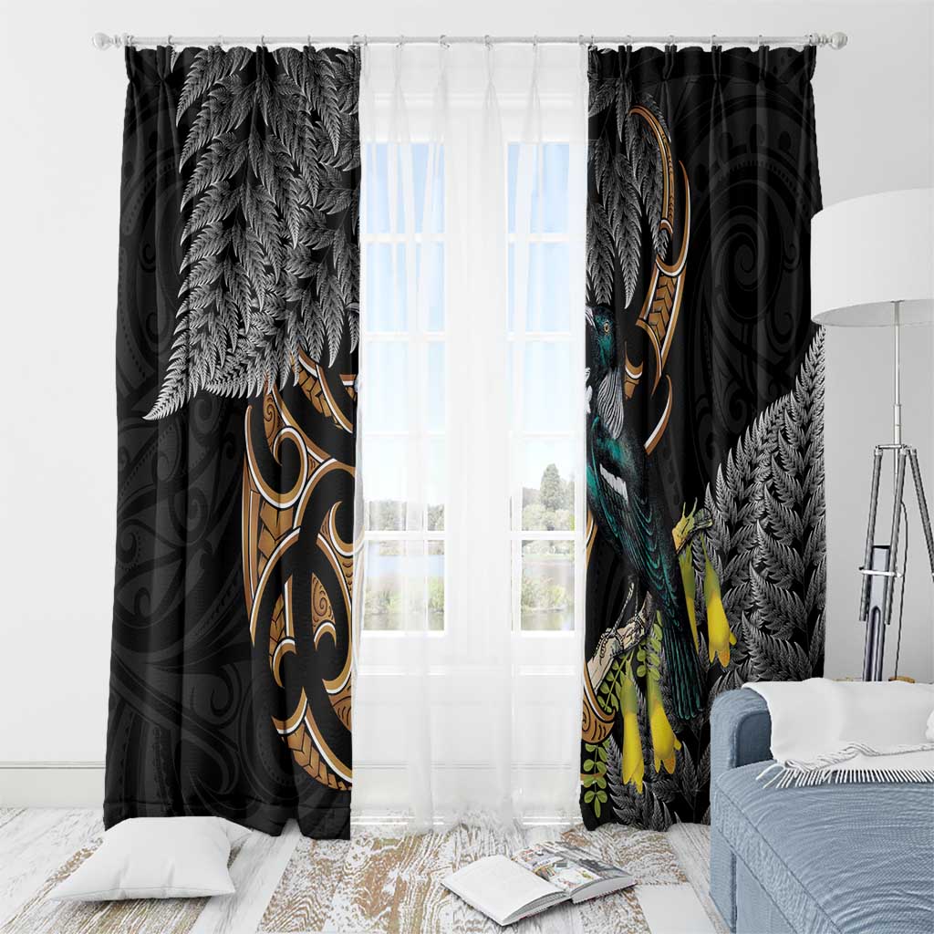 Aotearoa Kowhai Tui Bird Window Curtain Maori Ngaru With Silver Fern LT14 - Polynesian Pride