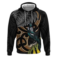 Aotearoa Kowhai Tui Bird Zip Hoodie Maori Ngaru With Silver Fern