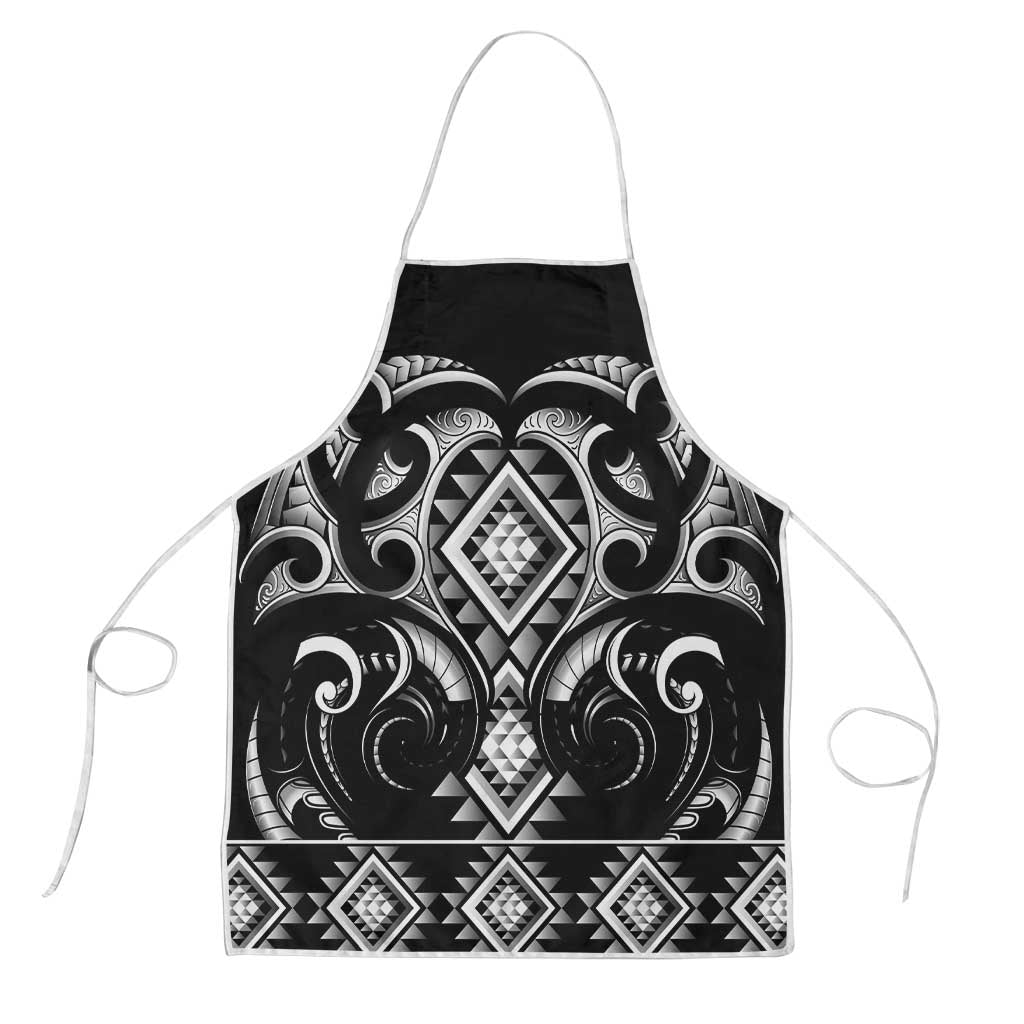 Black Ngaru Taniko With Aotearoa Maori Tattoo Apron - Polynesian Pride