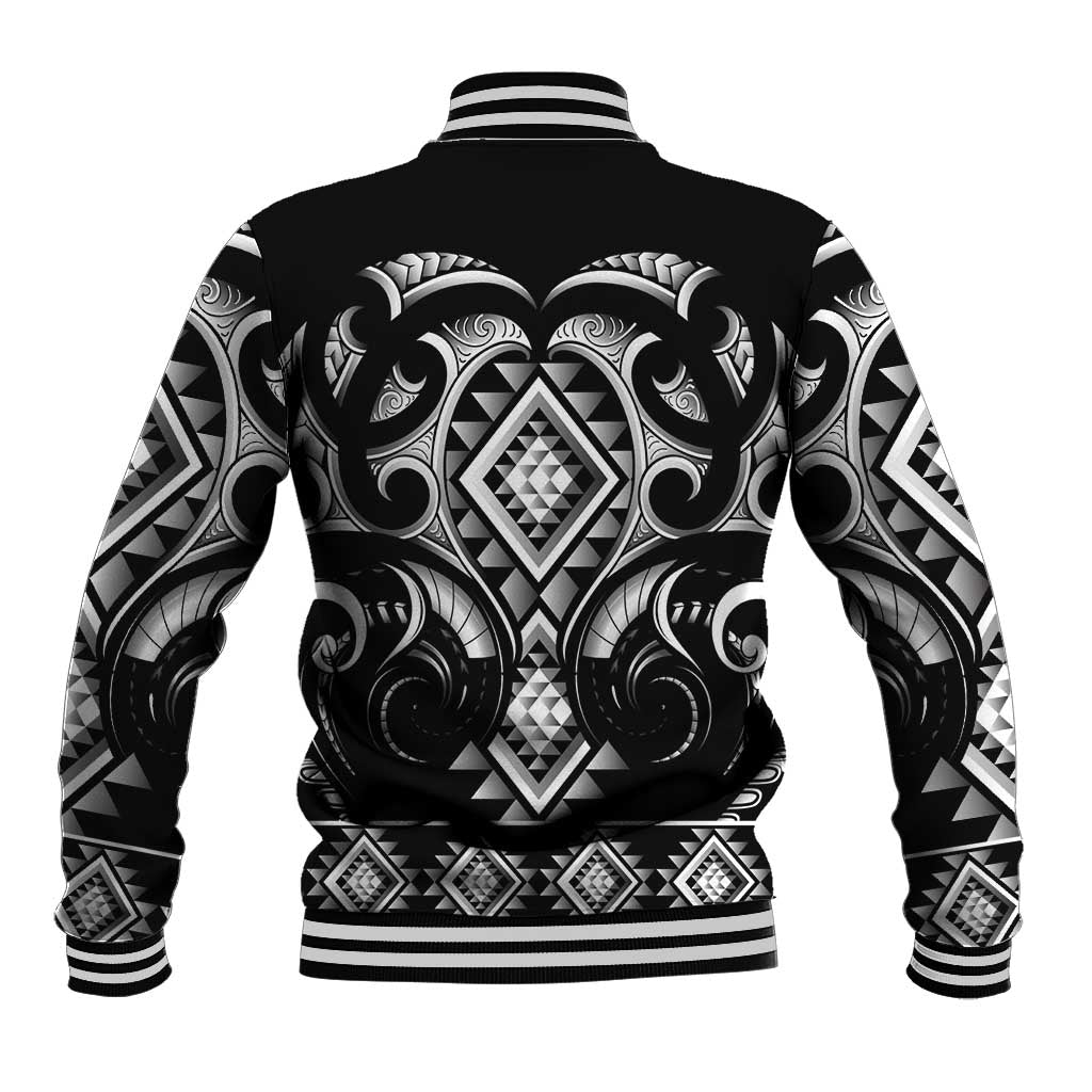 Black Ngaru Taniko With Aotearoa Maori Tattoo Baseball Jacket LT14 - Polynesian Pride