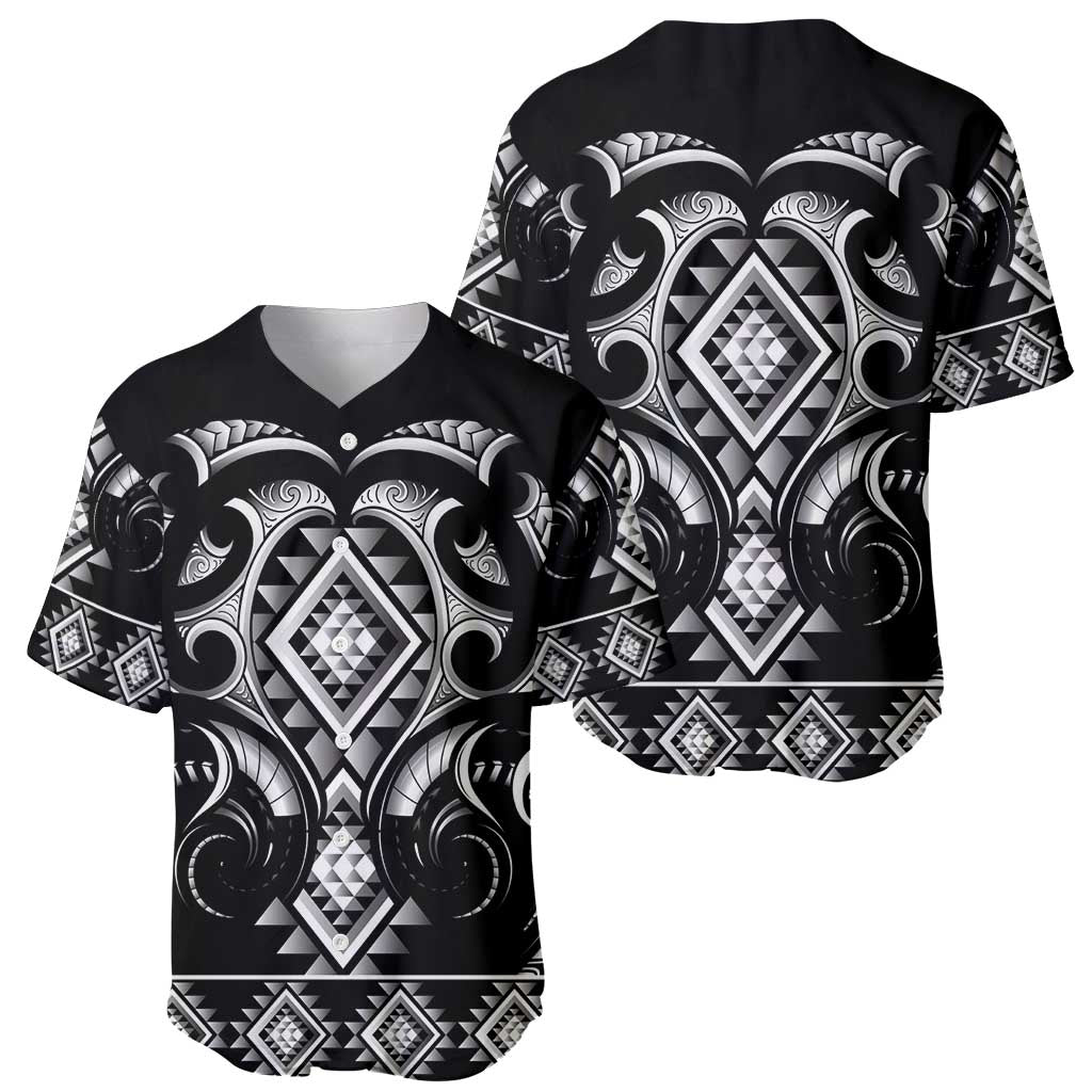 Black Ngaru Taniko With Aotearoa Maori Tattoo Baseball Jersey