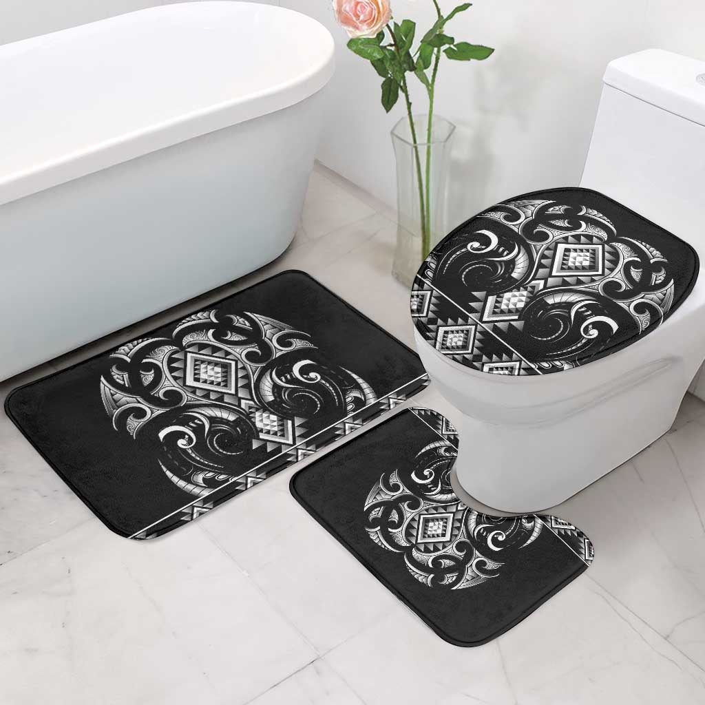 Black Ngaru Taniko With Aotearoa Maori Tattoo Bathroom Set - Polynesian Pride