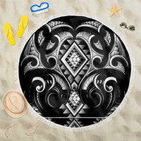 Black Ngaru Taniko With Aotearoa Maori Tattoo Beach Blanket LT14 One Size 150cm Black - Polynesian Pride
