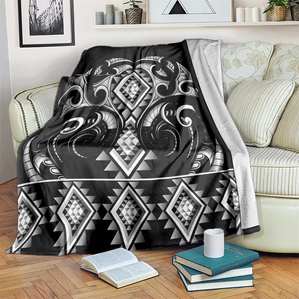 Black Ngaru Taniko With Aotearoa Maori Tattoo Blanket LT14 Black - Polynesian Pride