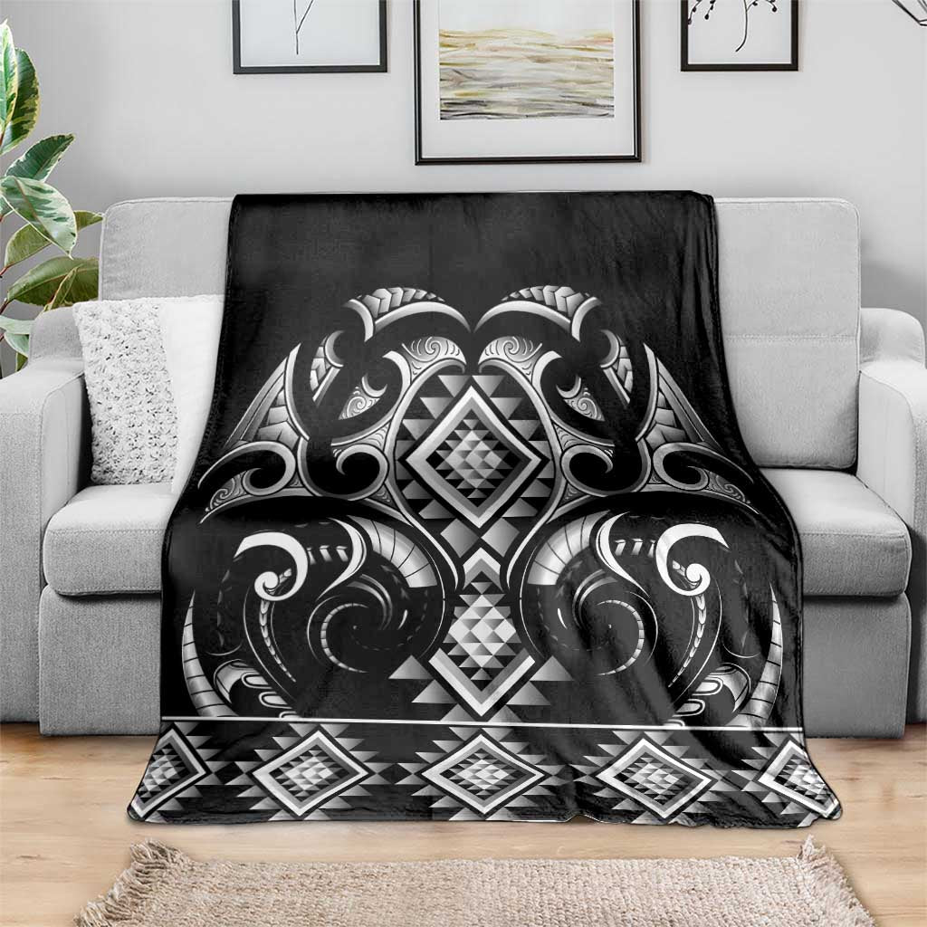 Black Ngaru Taniko With Aotearoa Maori Tattoo Blanket LT14 - Polynesian Pride
