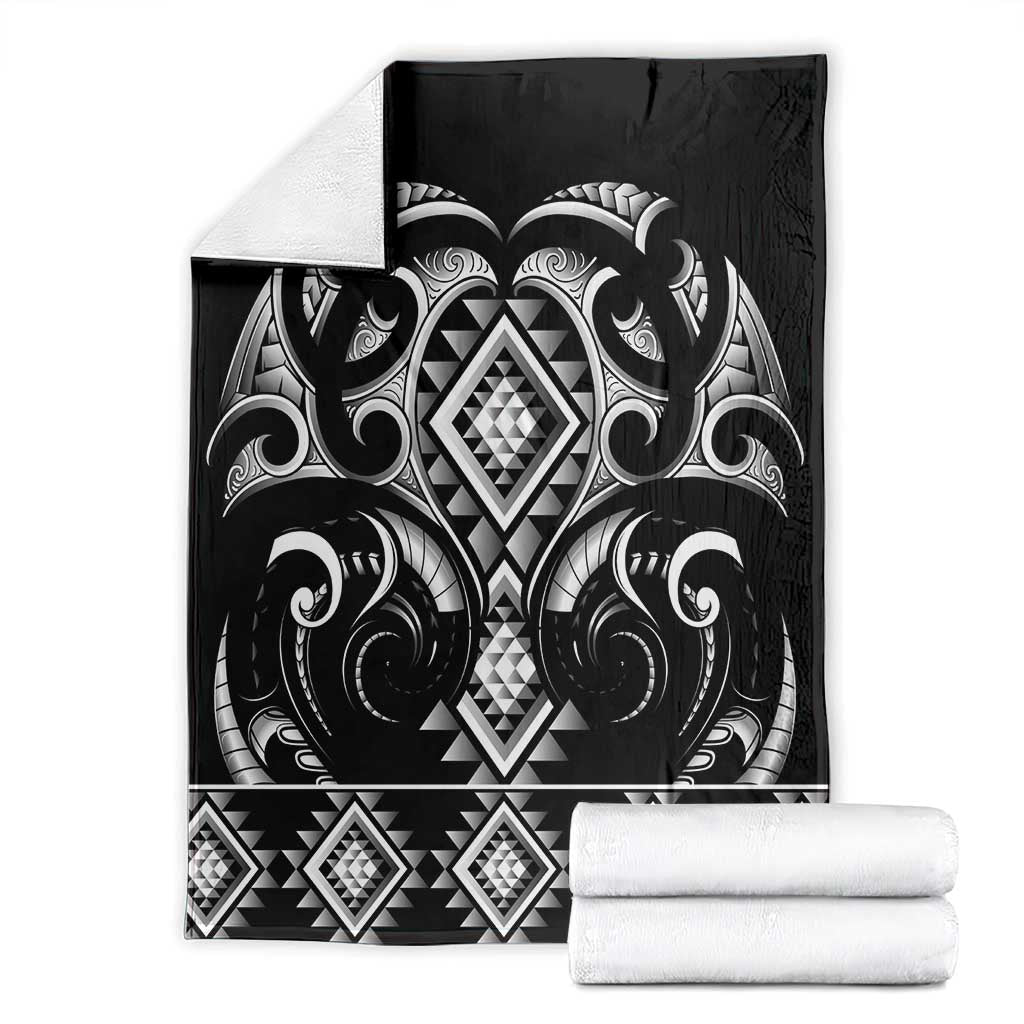 Black Ngaru Taniko With Aotearoa Maori Tattoo Blanket LT14 - Polynesian Pride