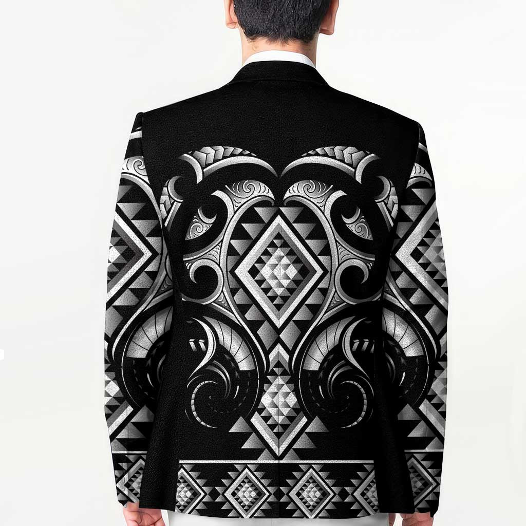 Black Ngaru Taniko With Aotearoa Maori Tattoo Blazer - Polynesian Pride
