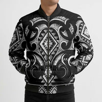 Black Ngaru Taniko With Aotearoa Maori Tattoo Bomber Puffer Jacket - Polynesian Pride