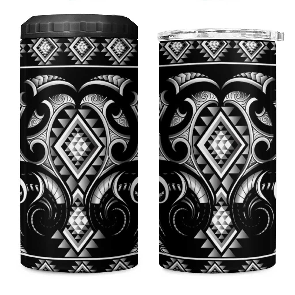 Black Ngaru Taniko With Aotearoa Maori Tattoo 4 in 1 Can Cooler Tumbler LT14 One Size: 16 oz Black - Polynesian Pride
