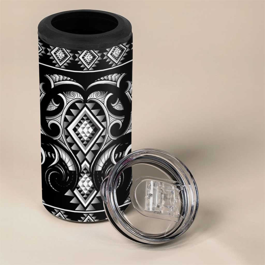Black Ngaru Taniko With Aotearoa Maori Tattoo 4 in 1 Can Cooler Tumbler LT14 - Polynesian Pride