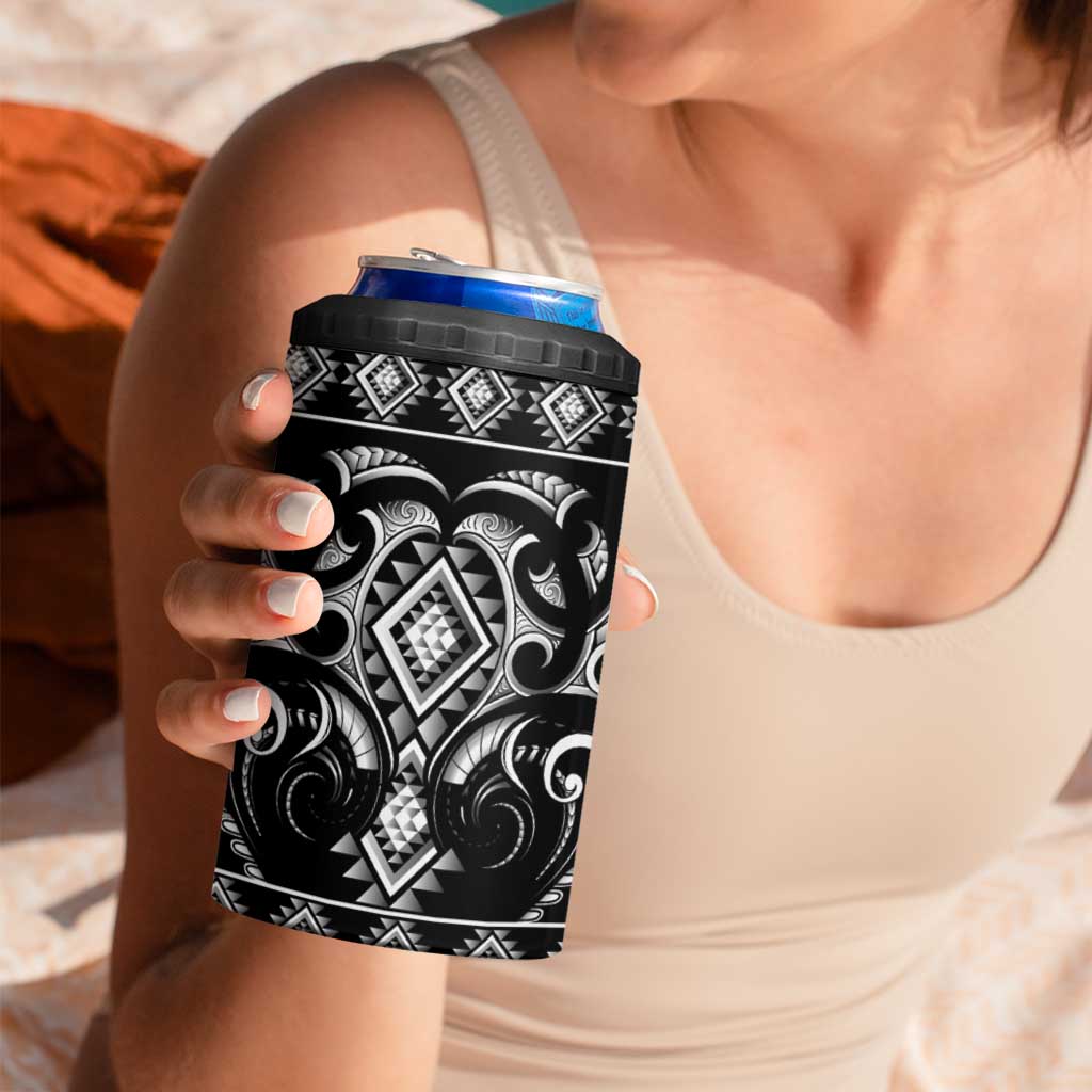 Black Ngaru Taniko With Aotearoa Maori Tattoo 4 in 1 Can Cooler Tumbler LT14 - Polynesian Pride