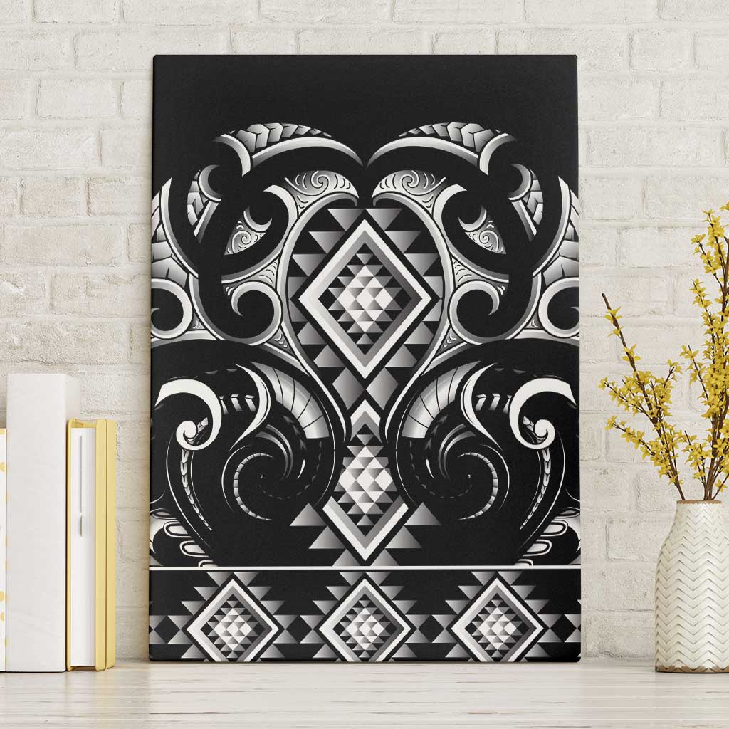 Black Ngaru Taniko With Aotearoa Maori Tattoo Canvas Wall Art LT14 Without Frame Black - Polynesian Pride