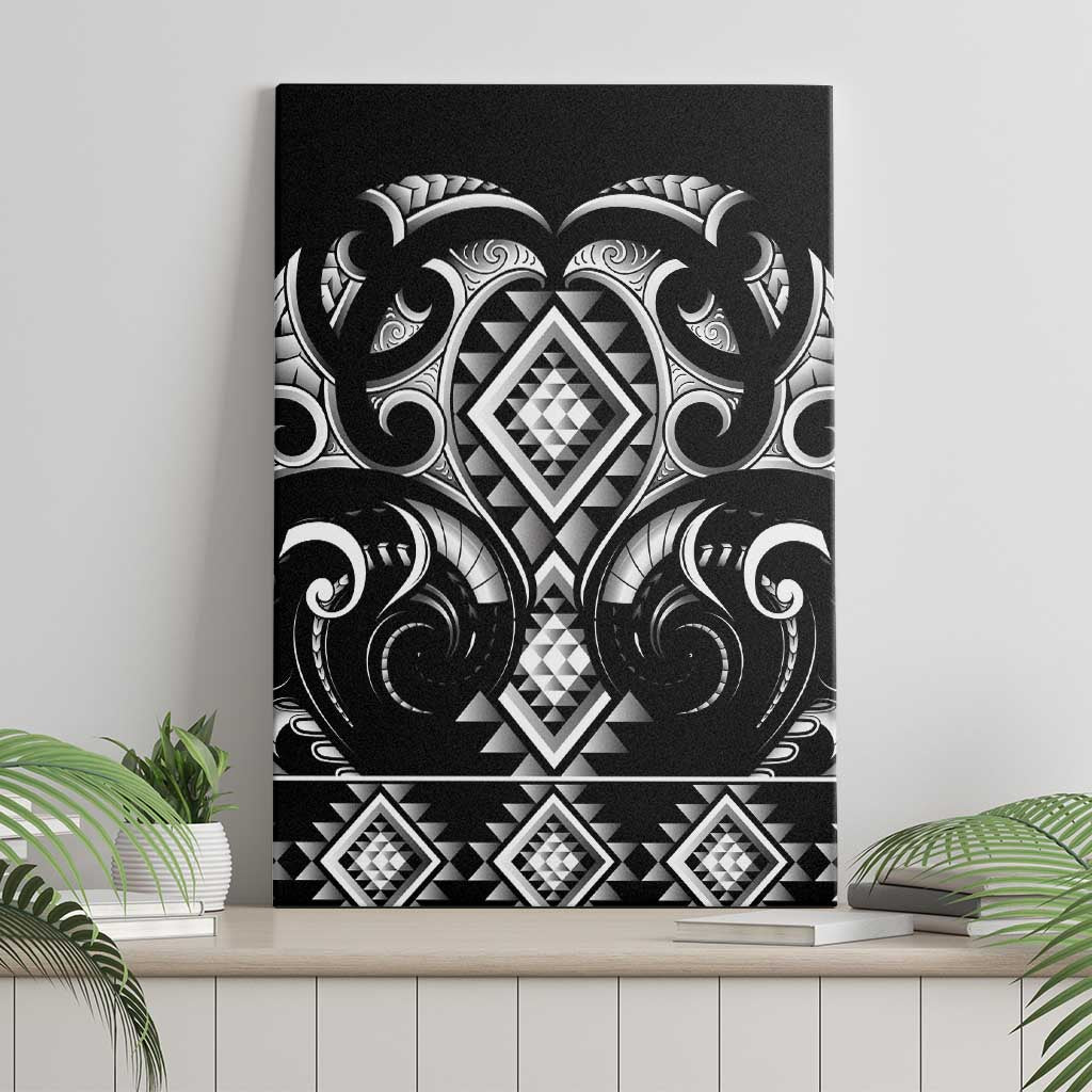Black Ngaru Taniko With Aotearoa Maori Tattoo Canvas Wall Art LT14 - Polynesian Pride
