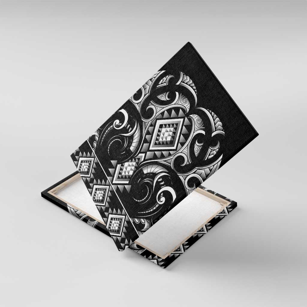 Black Ngaru Taniko With Aotearoa Maori Tattoo Canvas Wall Art LT14 With Frame Black - Polynesian Pride