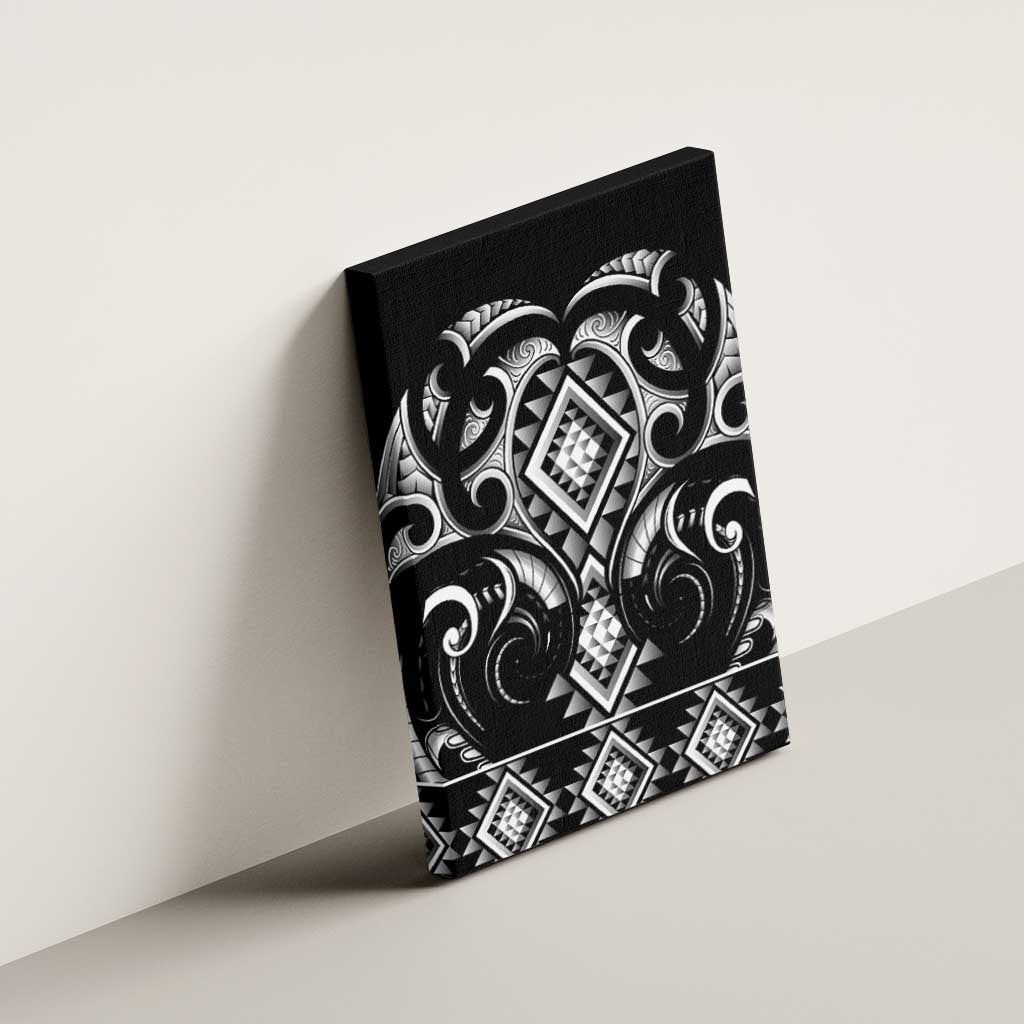 Black Ngaru Taniko With Aotearoa Maori Tattoo Canvas Wall Art LT14 - Polynesian Pride