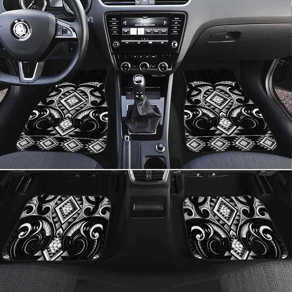 Black Ngaru Taniko With Aotearoa Maori Tattoo Car Mats LT14 Set 4pcs Black - Polynesian Pride