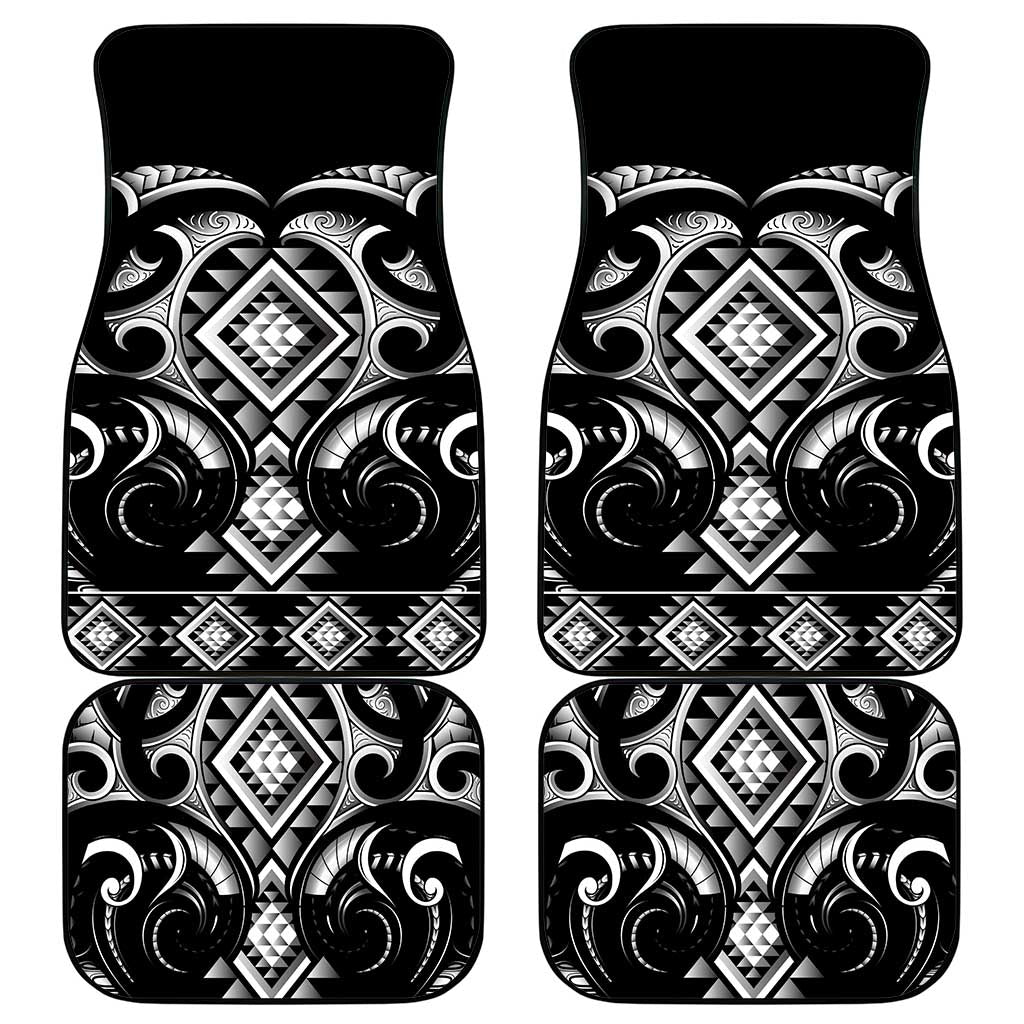 Black Ngaru Taniko With Aotearoa Maori Tattoo Car Mats LT14 - Polynesian Pride