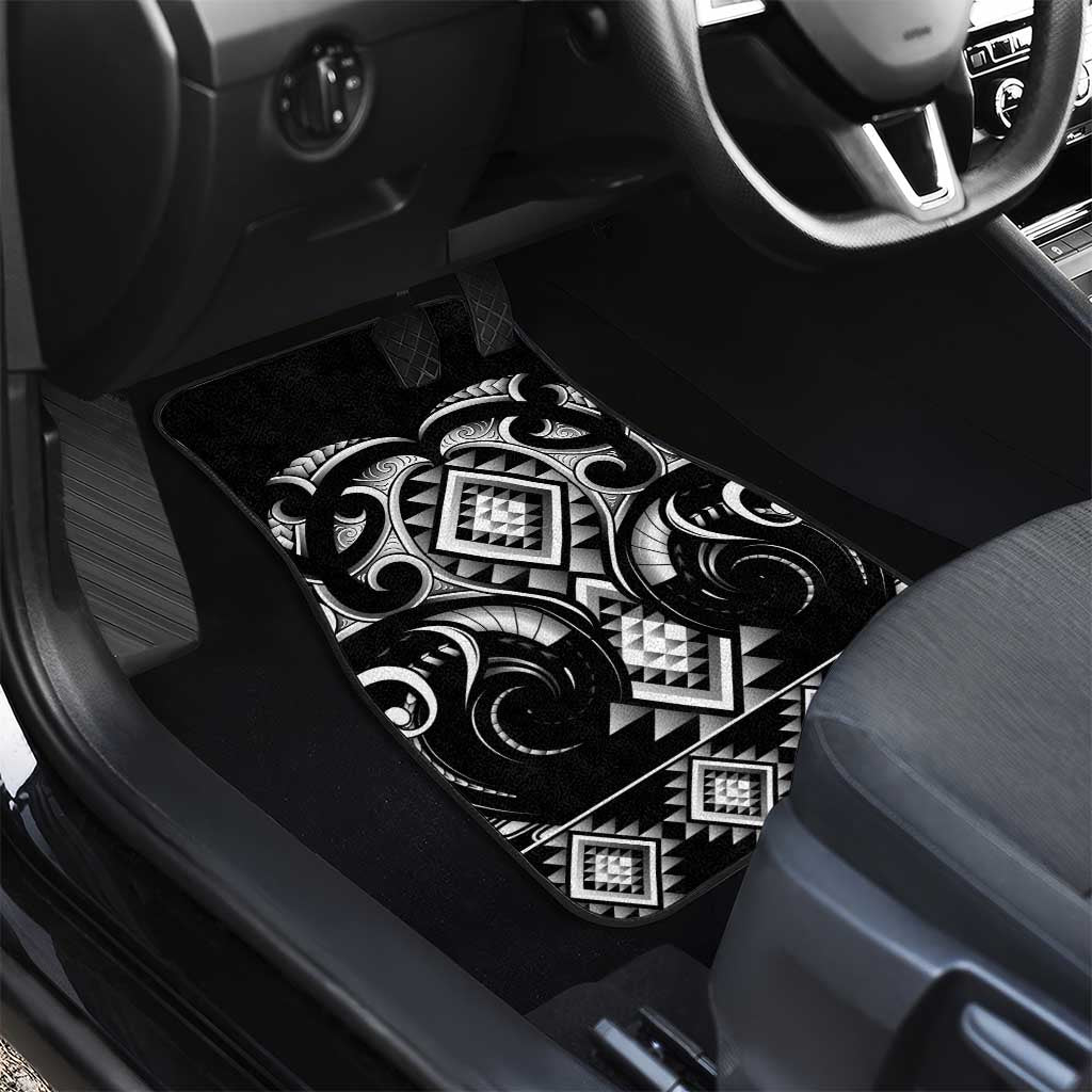 Black Ngaru Taniko With Aotearoa Maori Tattoo Car Mats LT14 - Polynesian Pride