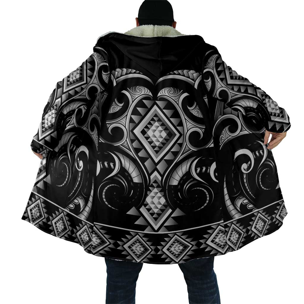 Black Ngaru Taniko With Aotearoa Maori Tattoo Cloak - Polynesian Pride