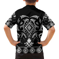Black Ngaru Taniko With Aotearoa Maori Tattoo Family Matching Long Sleeve Bodycon Dress and Hawaiian Shirt
