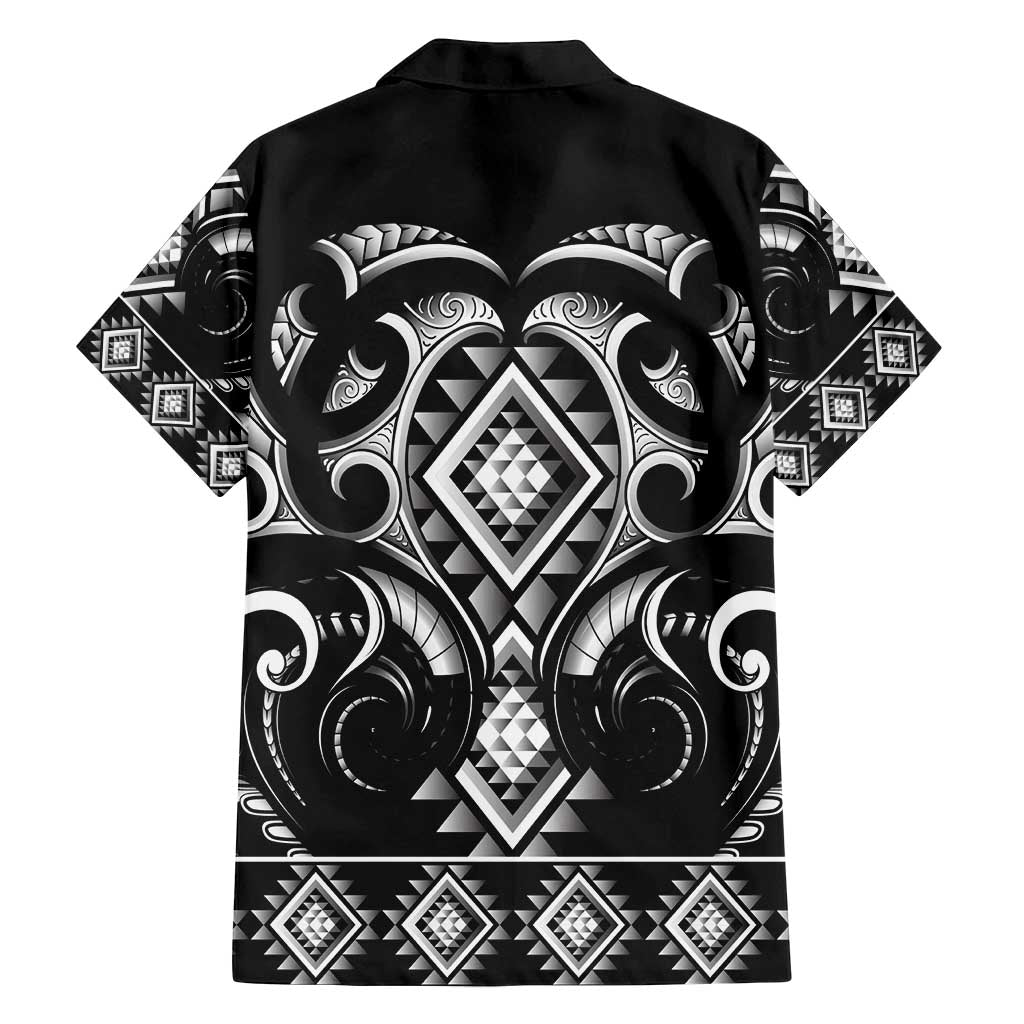 Black Ngaru Taniko With Aotearoa Maori Tattoo Family Matching Long Sleeve Bodycon Dress and Hawaiian Shirt