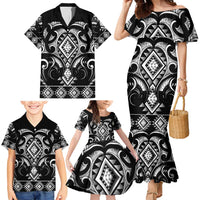 Black Ngaru Taniko With Aotearoa Maori Tattoo Family Matching Mermaid Dress and Hawaiian Shirt