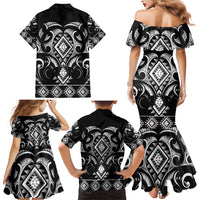 Black Ngaru Taniko With Aotearoa Maori Tattoo Family Matching Mermaid Dress and Hawaiian Shirt