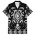 Black Ngaru Taniko With Aotearoa Maori Tattoo Family Matching Off The Shoulder Long Sleeve Dress and Hawaiian Shirt