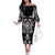 Black Ngaru Taniko With Aotearoa Maori Tattoo Family Matching Off The Shoulder Long Sleeve Dress and Hawaiian Shirt