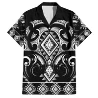 Black Ngaru Taniko With Aotearoa Maori Tattoo Family Matching Short Sleeve Bodycon Dress and Hawaiian Shirt