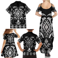 Black Ngaru Taniko With Aotearoa Maori Tattoo Family Matching Summer Maxi Dress and Hawaiian Shirt