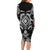 Black Ngaru Taniko With Aotearoa Maori Tattoo Long Sleeve Bodycon Dress