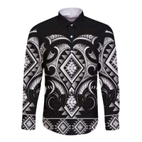 Black Ngaru Taniko With Aotearoa Maori Tattoo Long Sleeve Button Shirt LT14 Unisex Black - Polynesian Pride