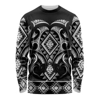 Black Ngaru Taniko With Aotearoa Maori Tattoo Long Sleeve Shirt LT14 Unisex Black - Polynesian Pride