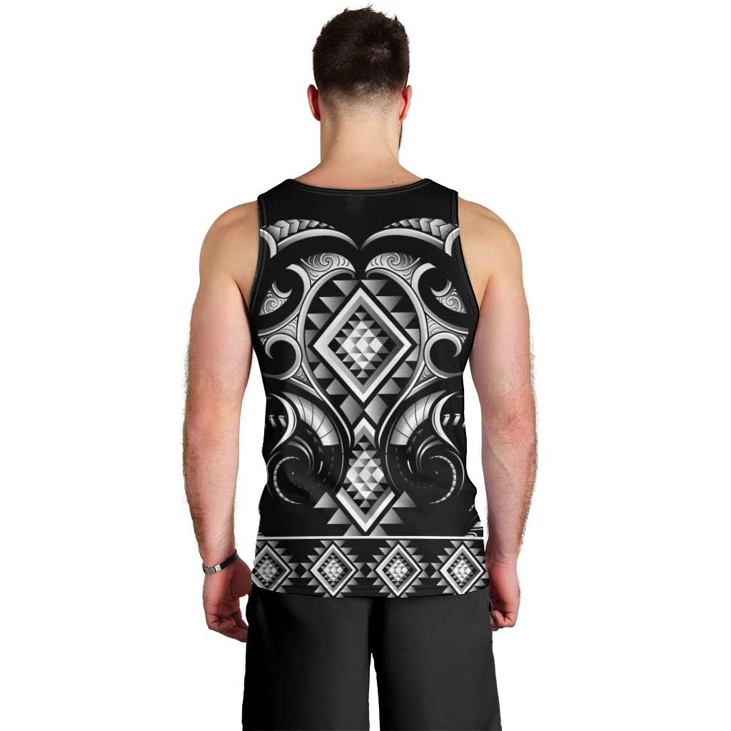 Black Ngaru Taniko With Aotearoa Maori Tattoo Men Tank Top LT14 - Polynesian Pride