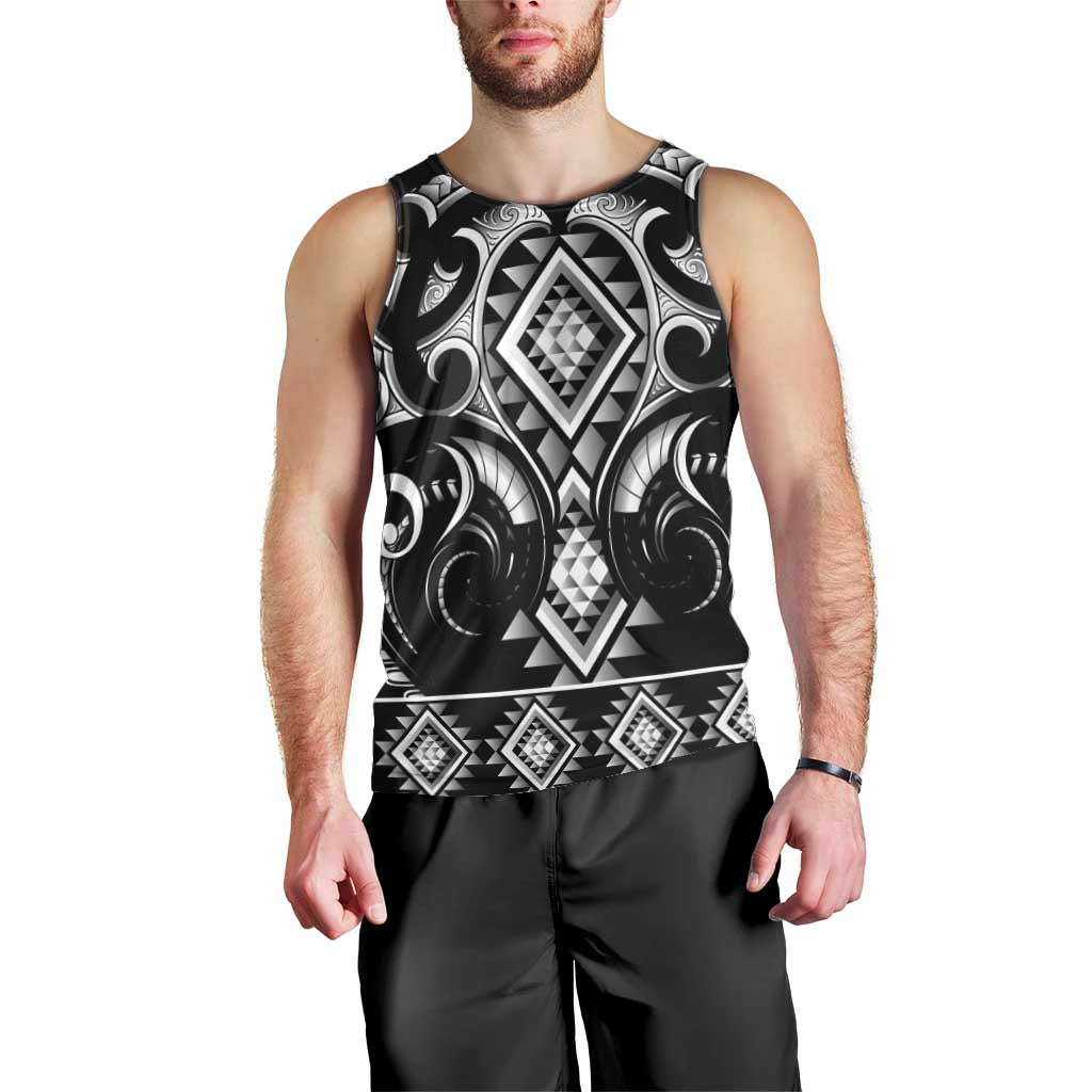 Black Ngaru Taniko With Aotearoa Maori Tattoo Men Tank Top LT14 - Polynesian Pride