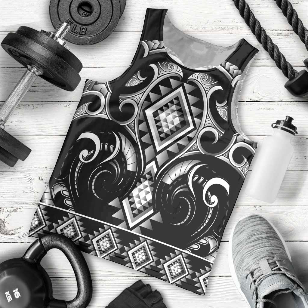 Black Ngaru Taniko With Aotearoa Maori Tattoo Men Tank Top LT14 - Polynesian Pride