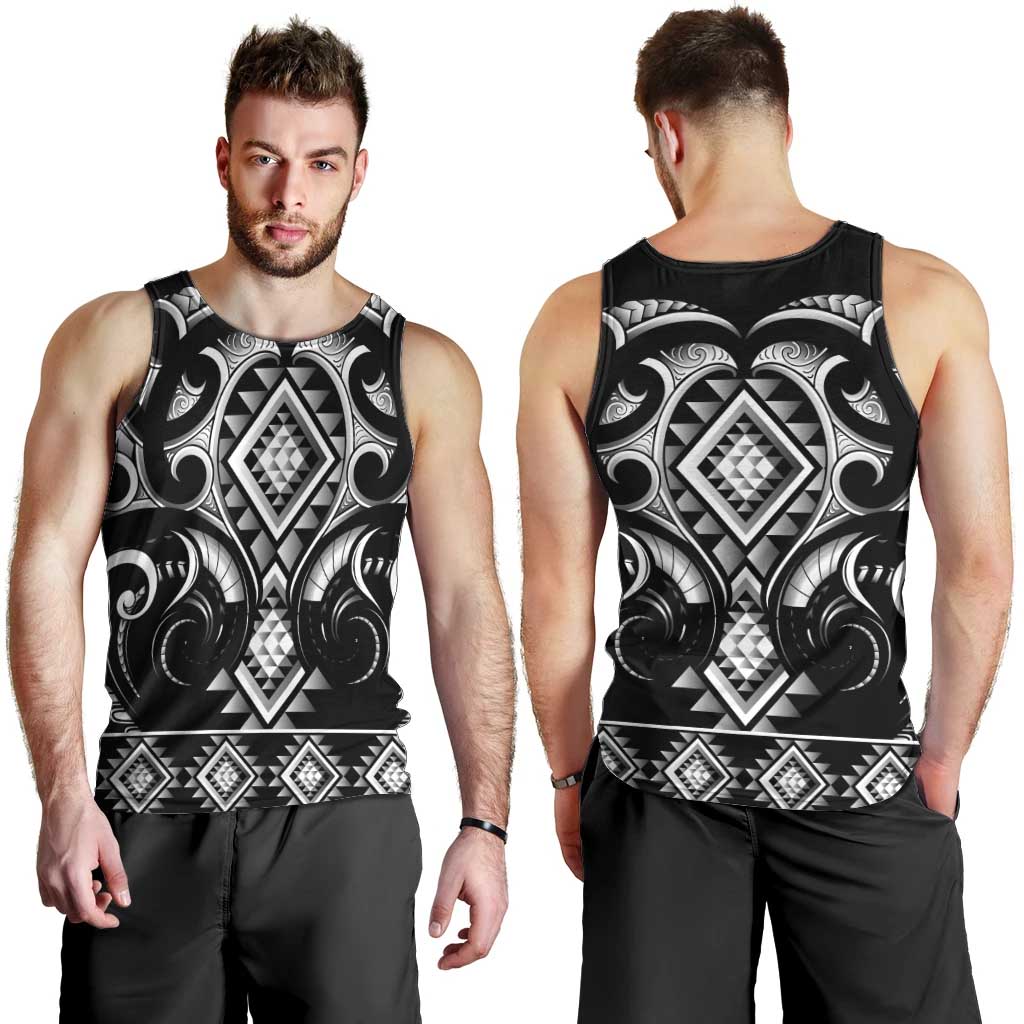 Black Ngaru Taniko With Aotearoa Maori Tattoo Men Tank Top LT14 - Polynesian Pride