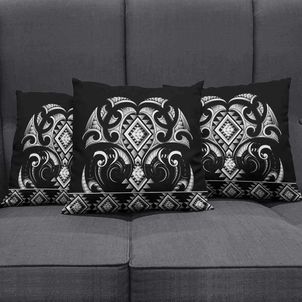 Black Ngaru Taniko With Aotearoa Maori Tattoo Pillow Cover - Polynesian Pride