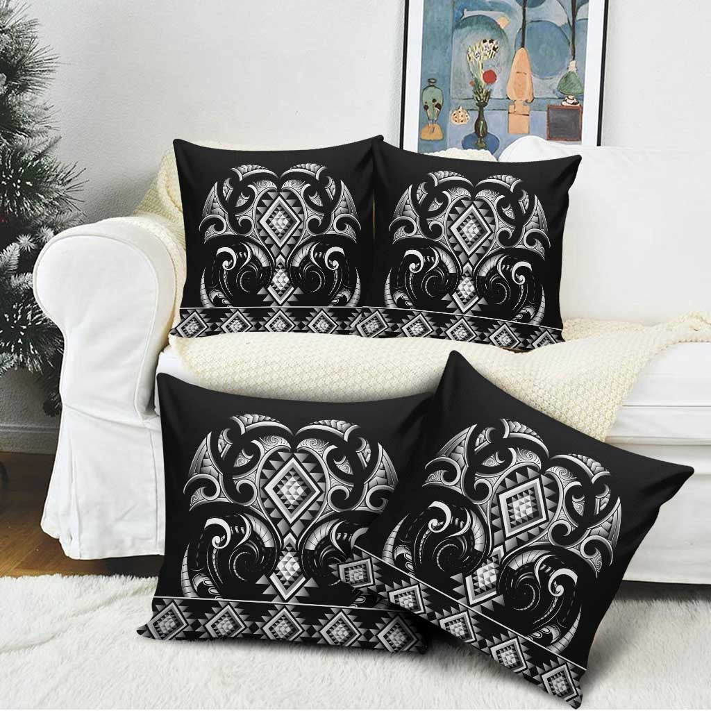 Black Ngaru Taniko With Aotearoa Maori Tattoo Pillow Cover - Polynesian Pride