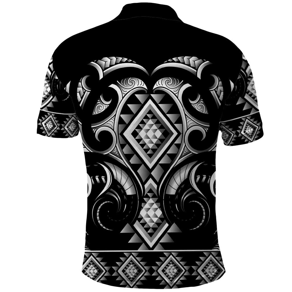 Black Ngaru Taniko With Aotearoa Maori Tattoo Polo Shirt
