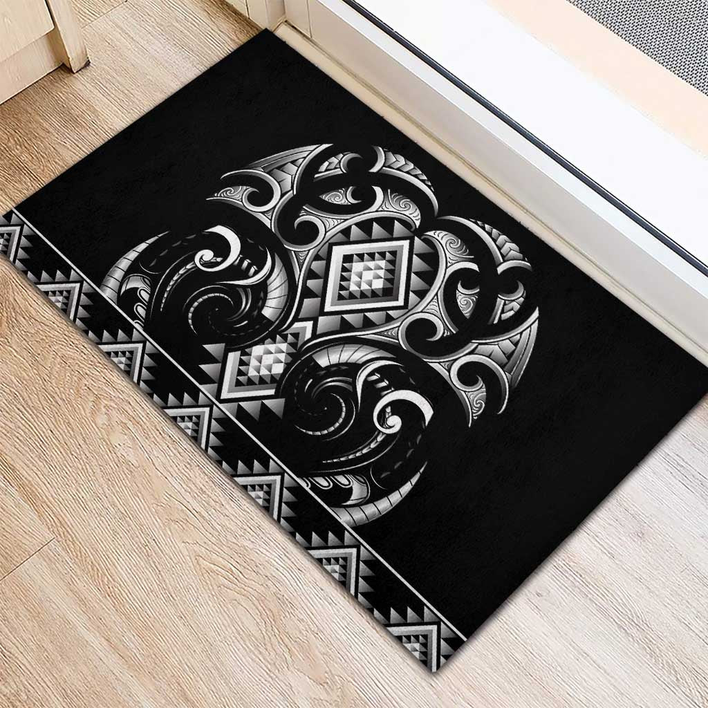 Black Ngaru Taniko With Aotearoa Maori Tattoo Rubber Doormat LT14 - Polynesian Pride