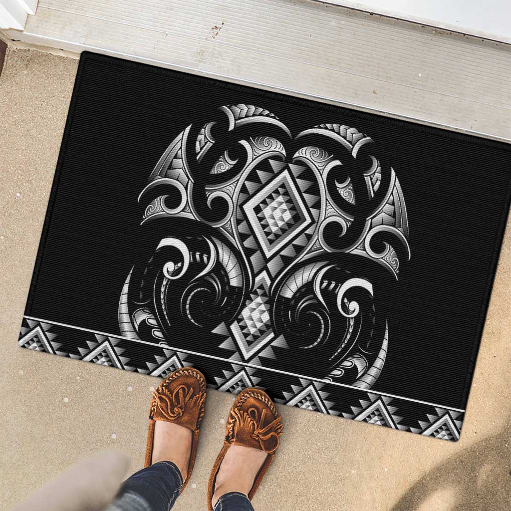 Black Ngaru Taniko With Aotearoa Maori Tattoo Rubber Doormat LT14 - Polynesian Pride