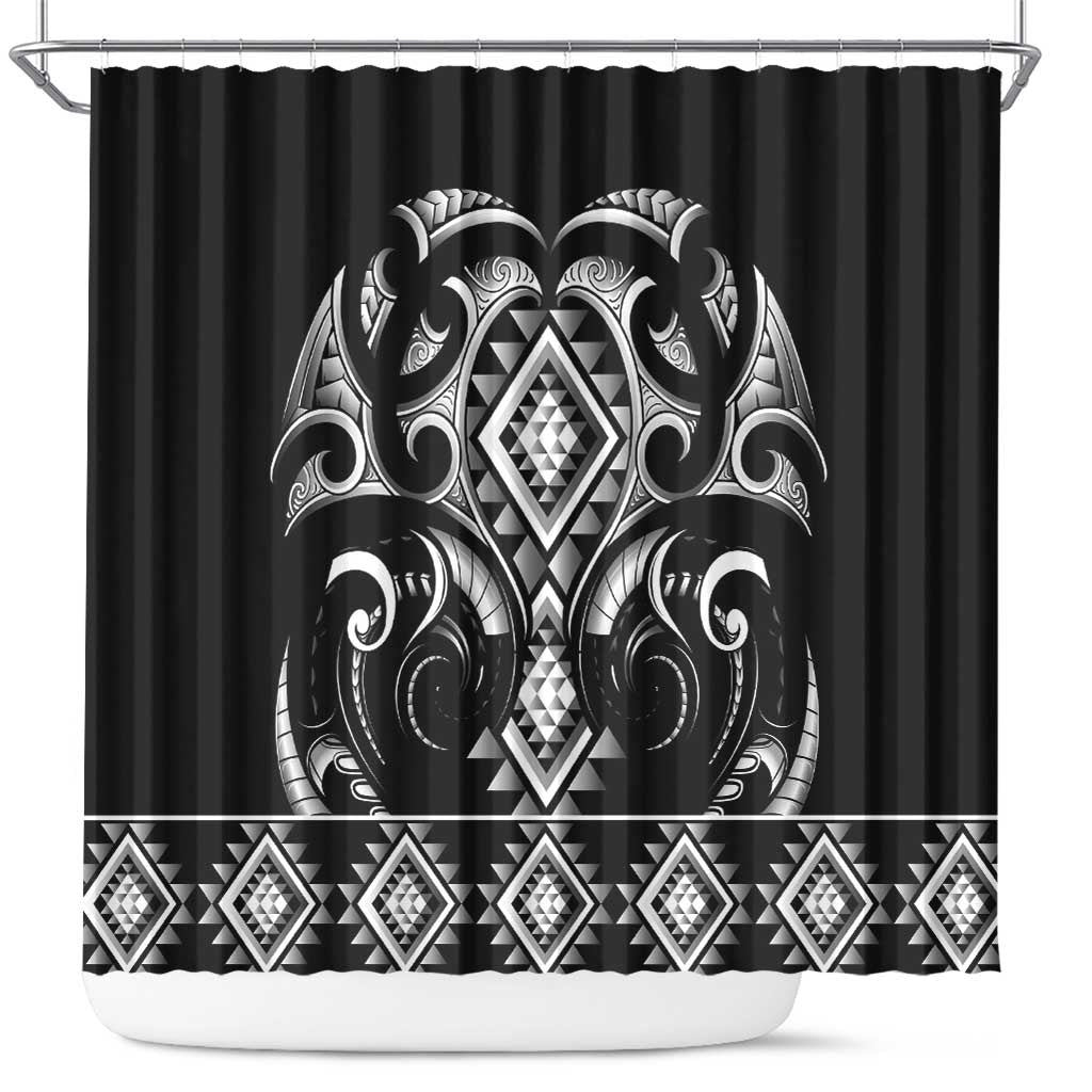 Black Ngaru Taniko With Aotearoa Maori Tattoo Shower Curtain