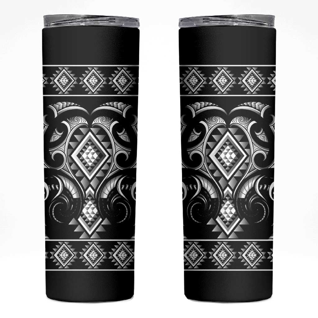 Black Ngaru Taniko With Aotearoa Maori Tattoo Skinny Tumbler