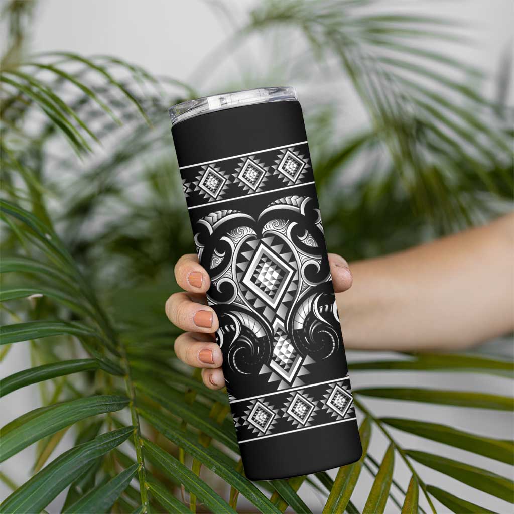 Black Ngaru Taniko With Aotearoa Maori Tattoo Skinny Tumbler
