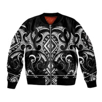 Black Ngaru Taniko With Aotearoa Maori Tattoo Sleeve Zip Bomber Jacket