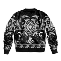 Black Ngaru Taniko With Aotearoa Maori Tattoo Sleeve Zip Bomber Jacket