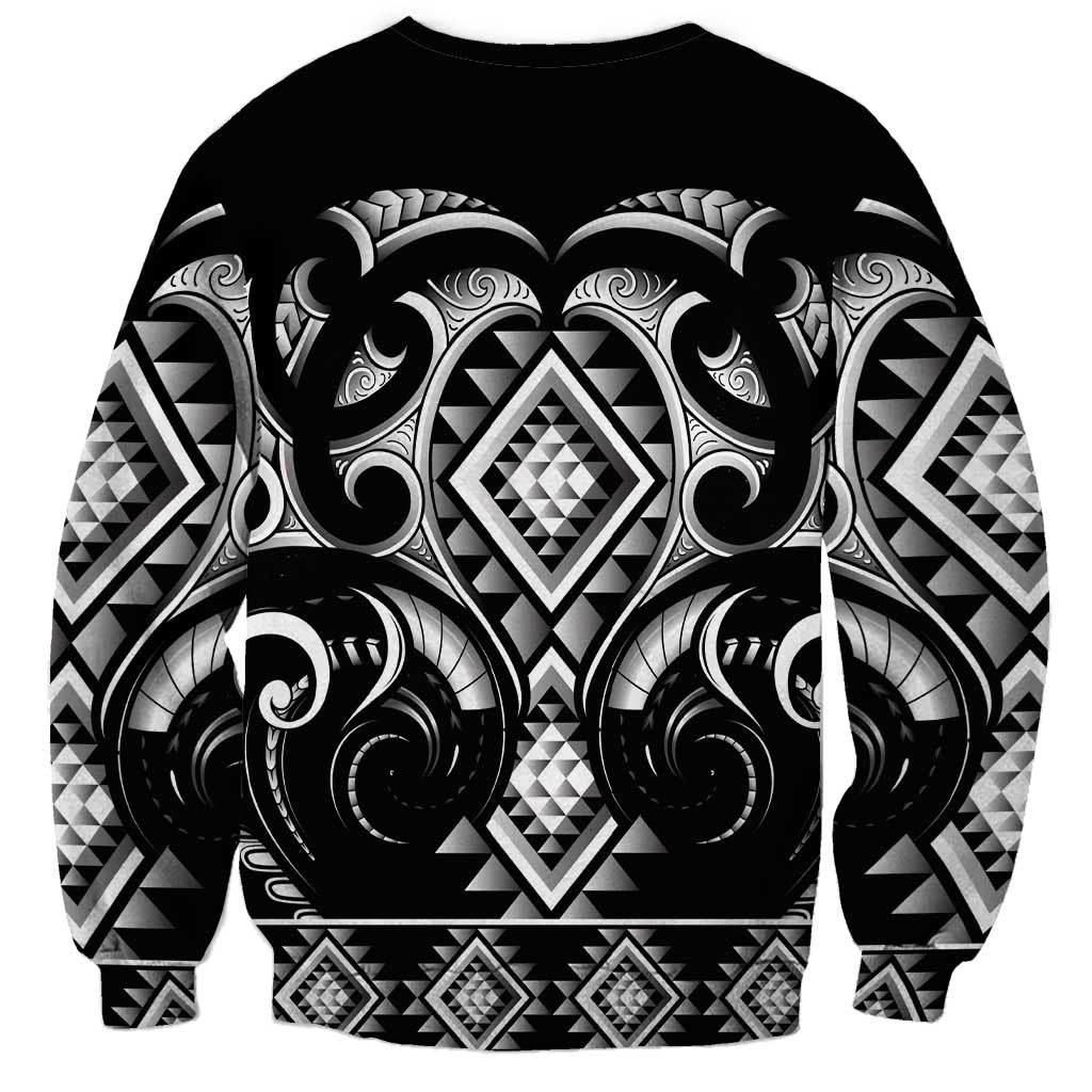 Black Ngaru Taniko With Aotearoa Maori Tattoo Sweatshirt