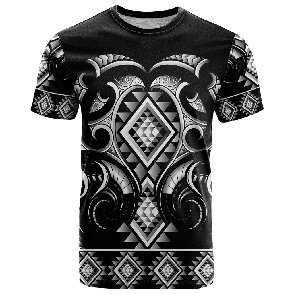 Black Ngaru Taniko With Aotearoa Maori Tattoo T Shirt